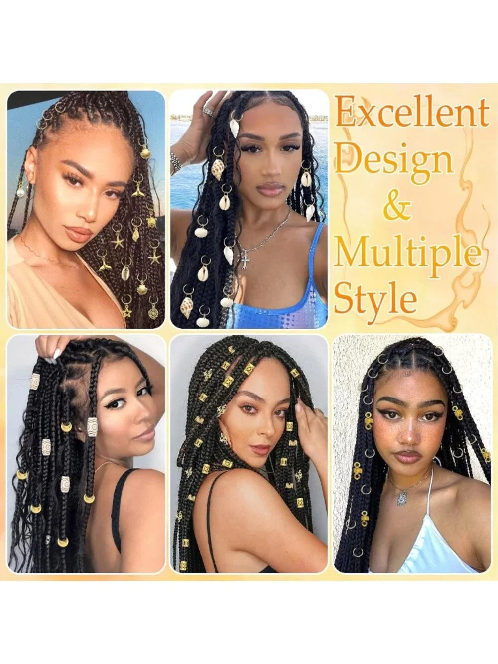 149Pcs Gold Shell Hair Jewelry Loc Cuffs & Rings for Boho Hairstyles